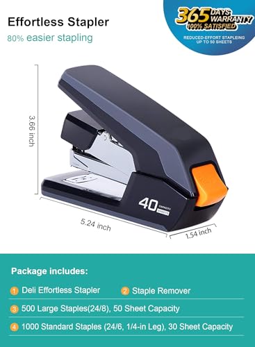 Leven Effortless Desktop Stapler, 40 Sheet Capacity, One Finger for Daily Use