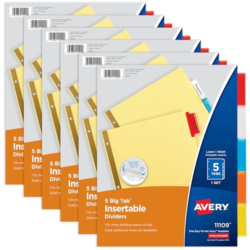 Modern Avery Binder Dividers - 5-Tab Insertable Multicolor Big