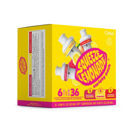 Vitamin-Infused Squeeze Lemonade 6-Pack Variety Pack 3TLS - Electrolyte Hydration Enhanced Taste Cartridges Detail